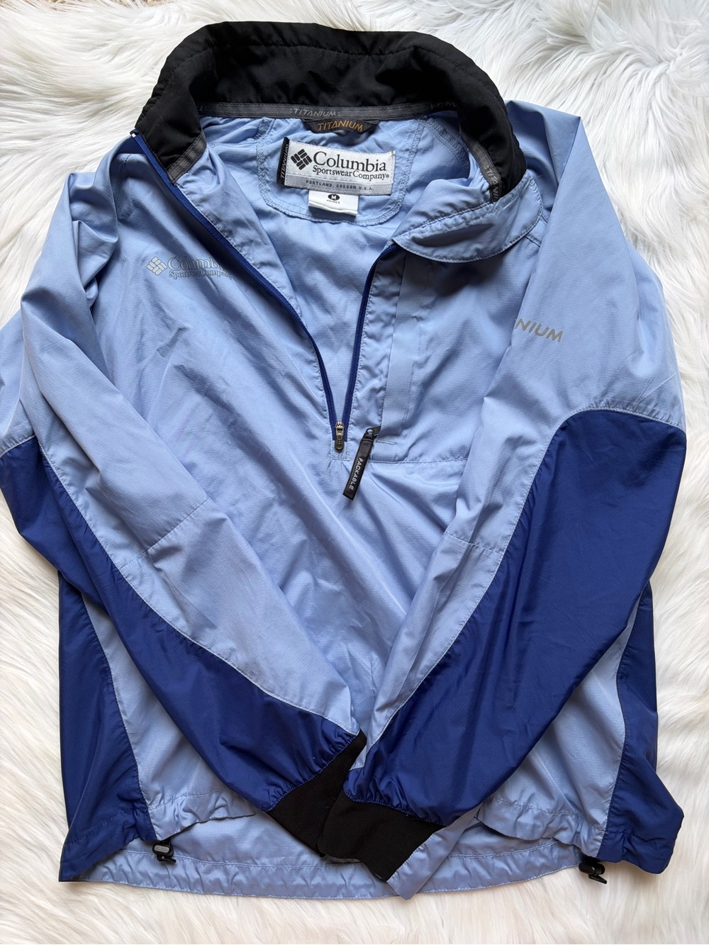 Columbia Titanium Packable Jacket Womens M Blue Light Weight 1/4 Zip Pullover